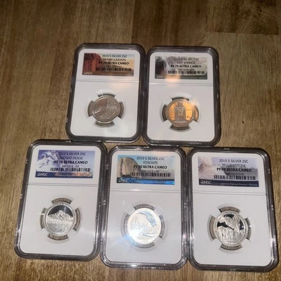 COMPLETE 2010 Silver ATB Nat Park Proof Quarter Set 25c NGC PF70 FLAWLESS ICEY - Image 1 of 4