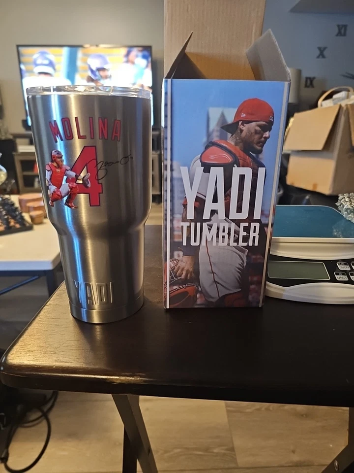 NIB St Louis Cardinals Yadier Molina Silver Stainless Steel 30 oz Yadi Tumbler - Image 1 of 4