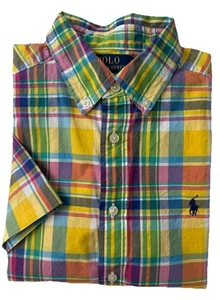 Polo Ralph Lauren L 14-16 große Kinder Jungen gelb kariert Pony Kurzarm Hemd - Bild 1 von 6