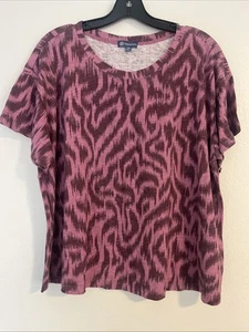 Democracy T Shirt Women’s 2X Purple Printed Ikat Top Boho Cotton Rayon Pullover - Picture 1 of 8