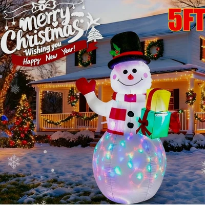 5ft Christmas Inflatables Snowman Outdoor Yard Rotating LED Blow Up Garden Decor - Image 1 of 4