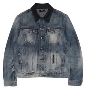 Giacca DIESEL Elshar Denim invecchiato blu pelle di mucca colletto biker - Foto 1 di 15