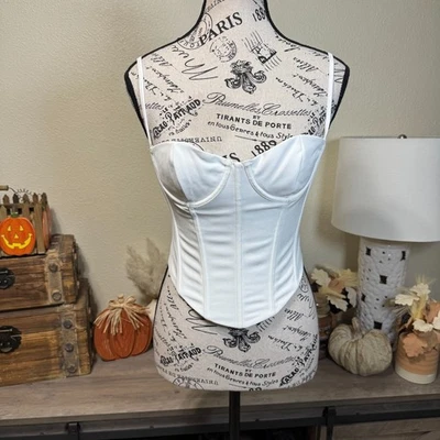 Corsé Bustier Recortado Zorro Blanco Top Talla Pequeña Cremallera Deshuesada Foto 1 de 4