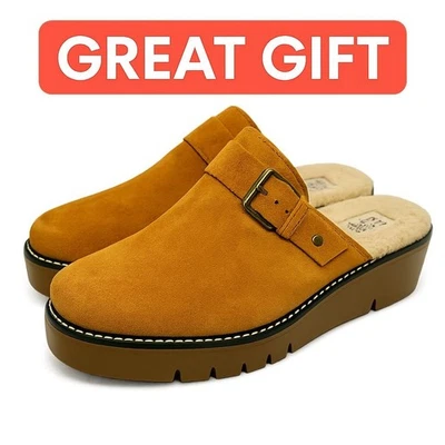 Naturalizer Wade Suede Shearling-Lined Platform Clogs Golden Maple Size 8M - Image 1 of 4