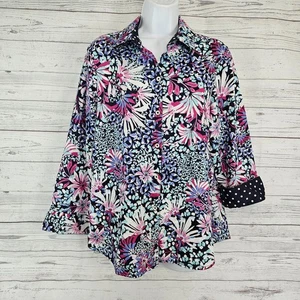 Foxcroft for Appleseeds Damen faltenfreies Oberteil mit Knopfleiste Größe 14 geformt Blumenmuster - Bild 1 von 5