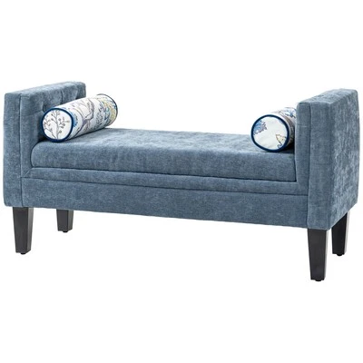 HOMCOM Panca Imbottita con Braccioli e 2 Cuscini in Ciniglia Legno Grigio Nero - Immagine 1 di 4