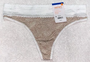 WARNERS No Pinching No Problems Lace White Taupe Thong Panty Womens Sz L 7 XL 8 - Picture 1 of 6