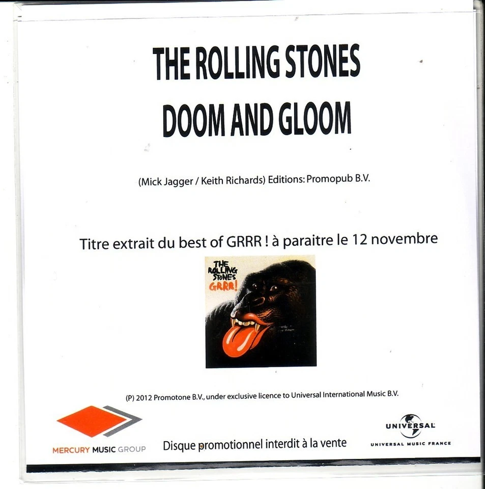 ROLLING STONES "Doom and Gloom" FRENCH  1 Track Promo CD EXTREME RARE - Image 1 of 1