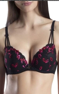 Aubade Paris - 设计师法国刺绣模压黑色蕾丝文胸 - 32E — 第 1/4 张图片