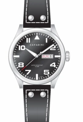 Cavadini Fliegeruhr XXXL 50mm Edelstahl Tag Datum 10 Bar schwarz CV-1002 - Bild 1 von 4