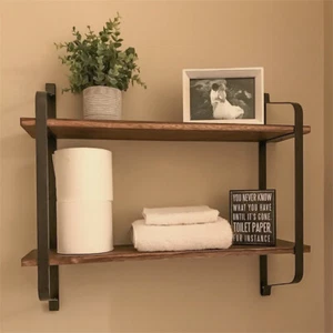 Large 60x15cm Industrial Wall Shelf 2 Tier Brackets Vintage Hung Floral Shelf AU - Picture 1 of 11