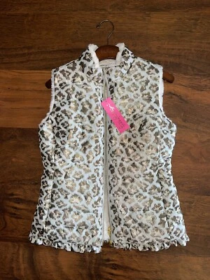 CHALECO LILLY PULITZER PEQUEÑO Dorado Metálico GABRIANA PUFFER CREMALLERA Leopardo Jacquard Nuevo con Etiquetas Foto 1 de 4