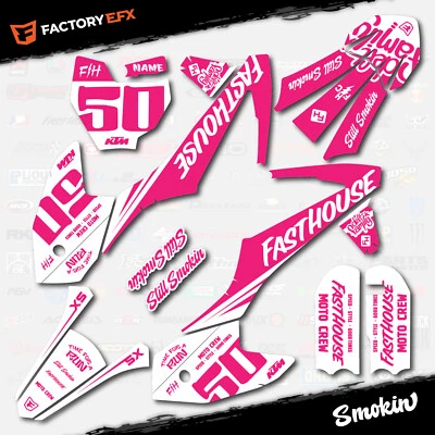 Kit de gráficos de carreras de humo blanco rosa para 16-23 KTM 50sx 50 sx calcomanía pegatina Foto 1 de 3