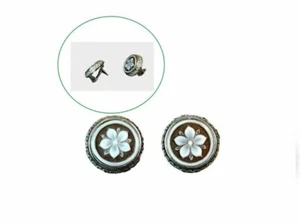 Orecchini Fiori in Argento 925 e Cammeo a lobo di pietre e vero Cameo da donna - Foto 1 di 2