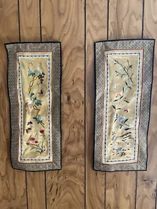 Vintage x2 Dun Huang Butterfly Hand Embroidered Silk Tapestry Wall Table Art - Picture 1 of 10