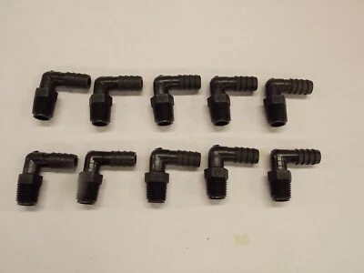 Lote de 10 - 3/8" barra de extremidade de mangueira x 1/4" MNPT bico de encaixe de cotovelo de plástico preto G4 - Imagem 1 de 2