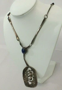 Vintage Studio Art Brutalist Modernist Sterling Silver Blue Lapis 17" Necklace - Picture 1 of 7