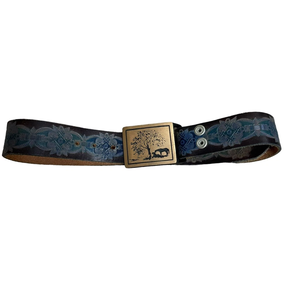VTG Tech-Ether Guild Buckle Embossed Leather Belt Women’s 29.5” Western Horses - Image 1 of 4