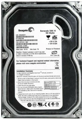 Hard Drive Seagate barracuda 7200.10 160GB 7200U/Min 2MB Ata ST3160215A 3.5'' - Image 1 of 3