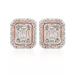 Real SI/H Baguette Diamond Octagon Stud Earrings 14k Rose Gold 0.60 Ct. - Picture 1 of 6