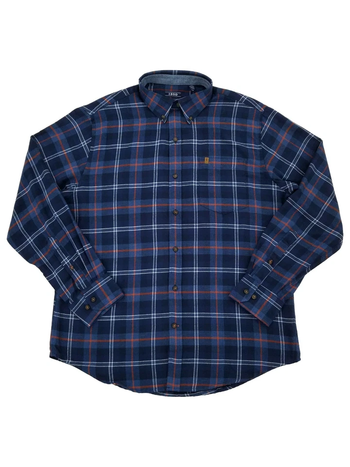 IZOD Mens Peacoat Blue Plaid Long Sleeve Button-Down Flannel Shirt XX-Large - Image 1 of 1
