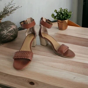 BASS Perri Sandals Womens Size 9M Brown Chunky Heel Ankle Strap Braided - Picture 1 of 11
