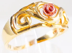 Vintage 10K Two-Toned Yellow & Rose Gold Rose Openwork Ring Size 6.25 - Picture 1 of 19