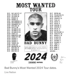 2 Front ROW  Tickets TO Bad Bunny -MOST WANTED TOUR IN -Moody Center Austin TX.  - Picture 1 of 4