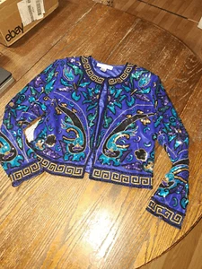 Vintage Medium Niteline By Della Roufogali Beautiful Silk Sequin Cropped Jacket - Picture 1 of 12
