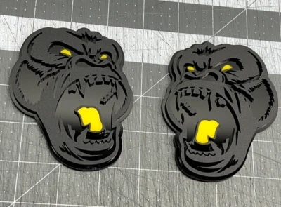 Angry Gorilla Yellow Eye Car Truck Emblem Badge Matte Black/Black Custom PK of 2 - Image 1 of 4