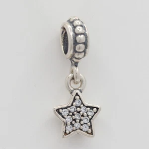 NEW AUTHENTIC PANDORA CHARM CLEAR PAVE STAR DANGLE 791024CZB W SUEDE POUCH - Picture 1 of 5
