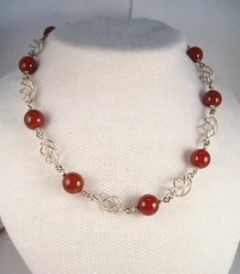 Collana in Agata CORNIOLA naturale e ARGENTO 925 - girocollo pietra dura - - Picture 1 of 6