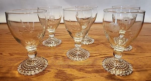 Vintage Anchor Hocking BUBBLE FOOT geätzte Rose Wasserkelche Gläser 6 Stück - Bild 1 von 10