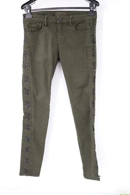 Pantalones de mezclilla Etienne Marcel para mujer 25 verde oliva ajustados para motocicleta con cordones laterales Foto 1 de 4