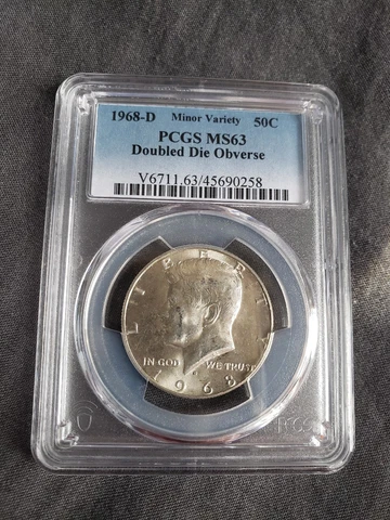 1968 D Kennedy Silver Half Dollar - Doubled Die Obverse (DDO) - MS63 Cover
