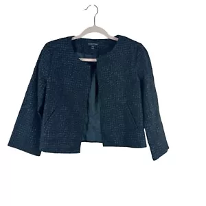 EILEEN FISHER womens size XXS black embroidered cropped open front blazer - Picture 1 of 4