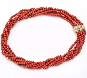 Vintage Red Coral 14k Gold Filled Multi-Strand Beaded Strand Necklace - Picture 1 of 4