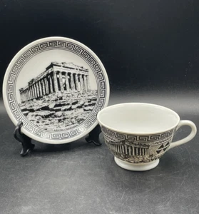 Teacup & Saucer The Parthenon Hand Made/Hand Painted in Greece Vintage - Picture 1 of 13