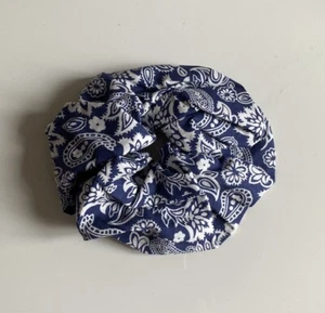 Handmade Cotton Blue Paisley scrunchie - Picture 1 of 4