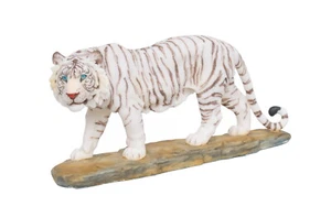 Deko Tiger weiß auf Platte Katze Figur Skulptur Statue Löwe Panther Leopard - Bild 1 von 2