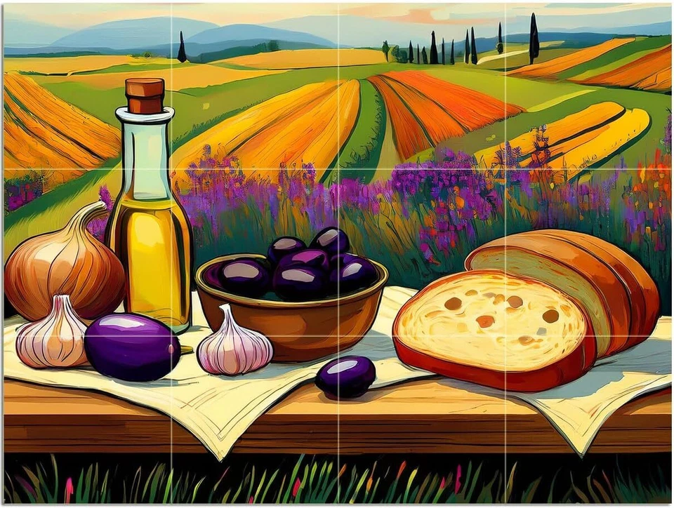 Mural Azulejo Bodegón Rústico Country Desayuno Cocina Salpicadero Mármol Cerámica Foto 1 de 1