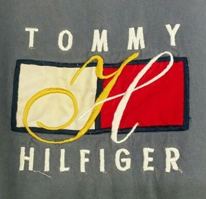 Tommy Hilfiger Vintage Men's 2XL Blue Embroidered Flag Spell Out Logo T-shirt  - Picture 1 of 10