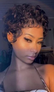 Short Curly 13x4 Lace Front Wig Pixie Cut with Baby Hair Remy Human Hair Wigs - Picture 1 of 18