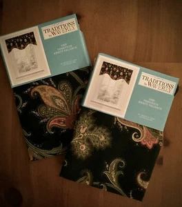 Waverly Transition Valance Tennyson Kristy 52”X16” Lot 2 Black Paisley Scallop - Picture 1 of 4