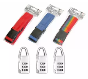 Set 3x Koffergurte mit Clipverschluss 3x Gepäckschloss Zahlenschloss Kofferband - Bild 1 von 3