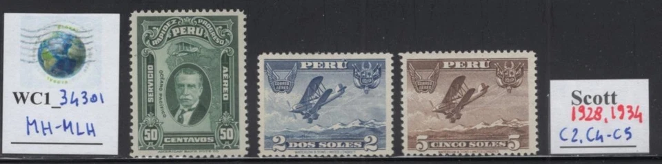WC1_34301 PERÚ. Grupo de sellos aéreos de 1928 y 1934. Sc.C2,C4-C5. MH-MLH Foto 1 de 1