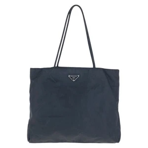 PRADA vintage Tessuto Triangle with logo Tote Bag Black SilverHardware Nylon - Picture 1 of 10