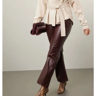 Marissa Web Brown Faux Leather Kick Flare Pants Size 14 Slimming Career $325 - Image 1 of 4
