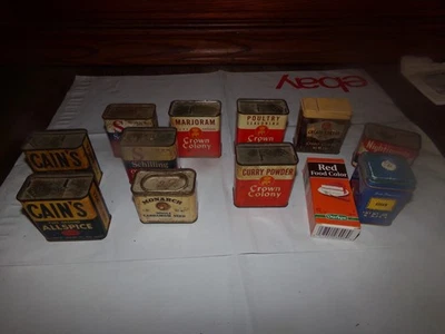 Lot 12 vintage spice cans Cain's Monarch Schilling Crown Colony Nightingale - Image 1 of 4