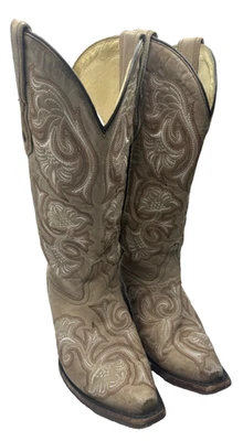 Corral Bone Floral Embroidery Leather Snip Toe Pull On Western Boots Womens 6.5 - Image 1 of 4